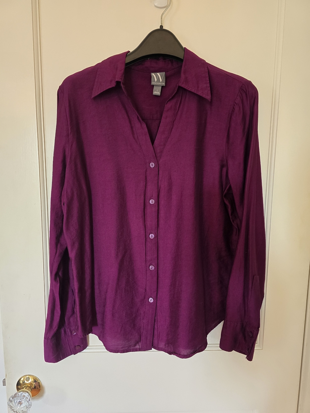 Worthington Plum Button-Down Long-Sleeve Blouse LARGE